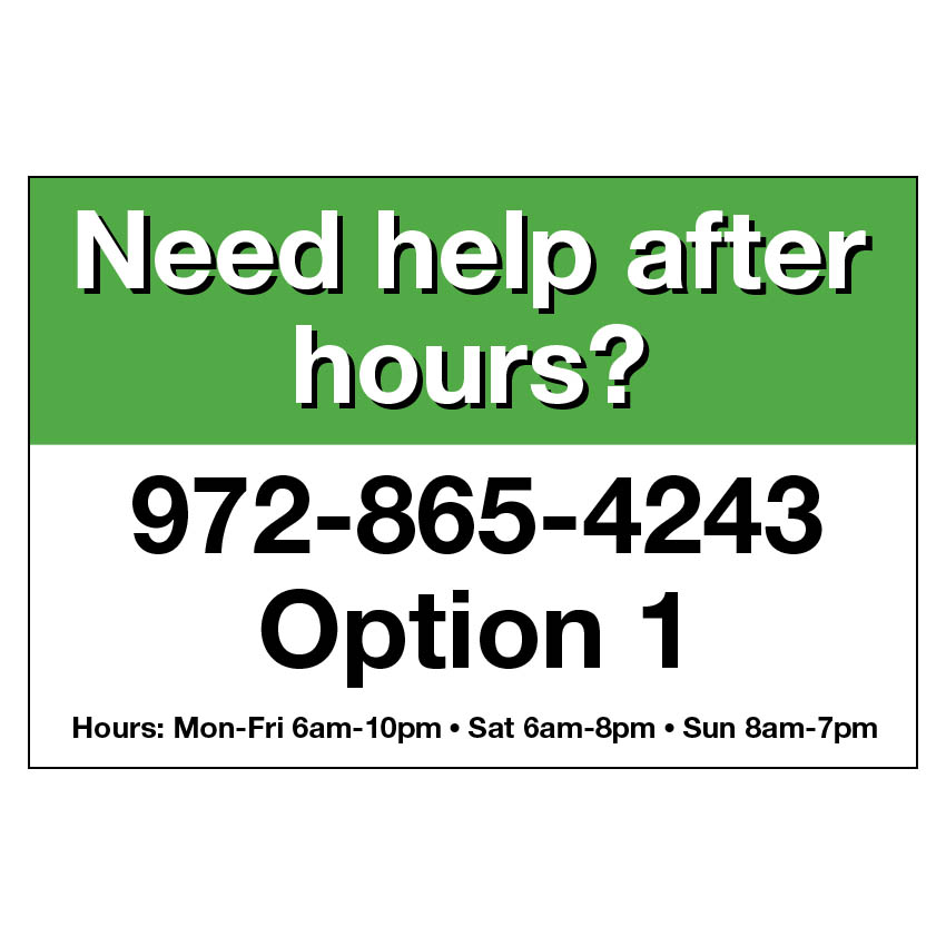 After Hours Sign - 972-865-4243