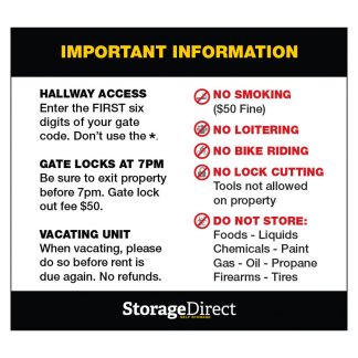 Storage Direct Fontana Information Sign