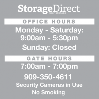 Storage Direct Fontana Office Window Decal